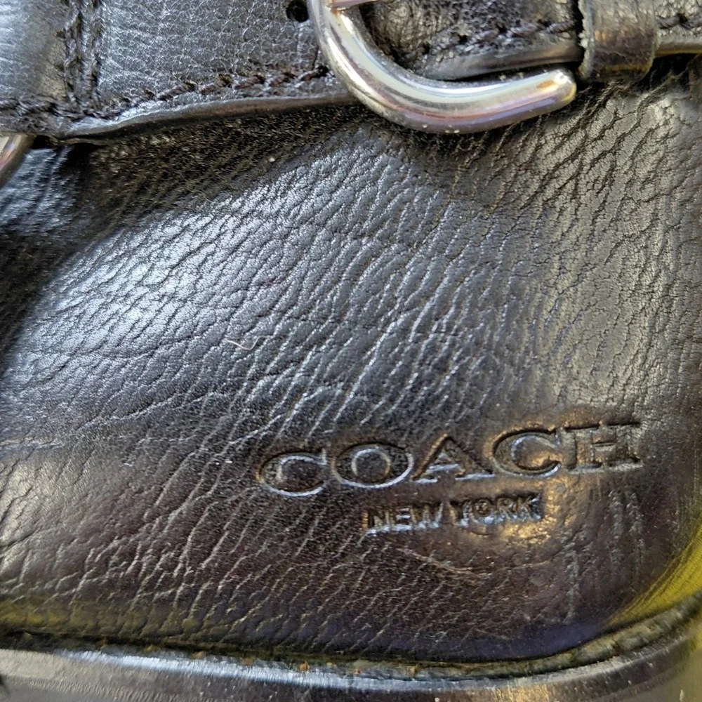 Coach Black Pebbled Leather‎ Tall Riding Harness Boots Silver Buckle Women Mens